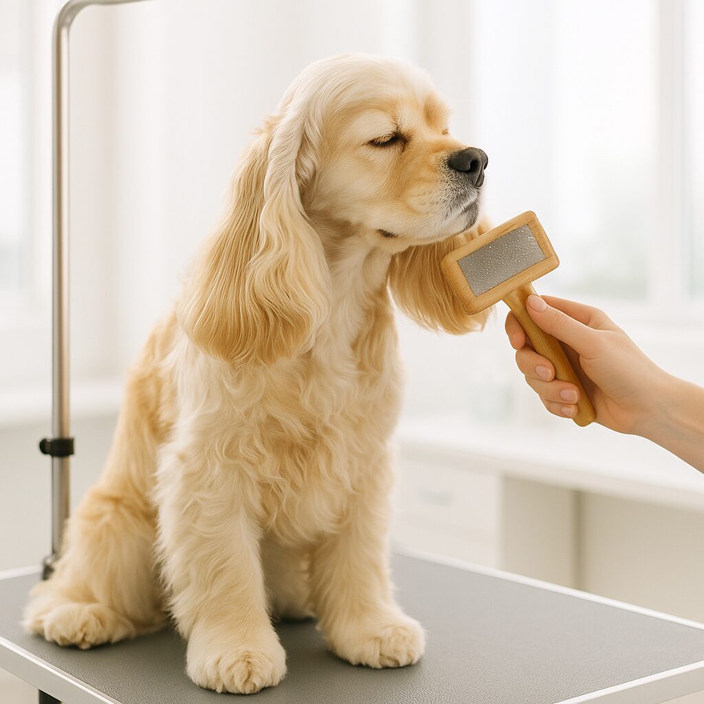 American Cocker Spaniel en séance de toilettage oreilles soyeuses