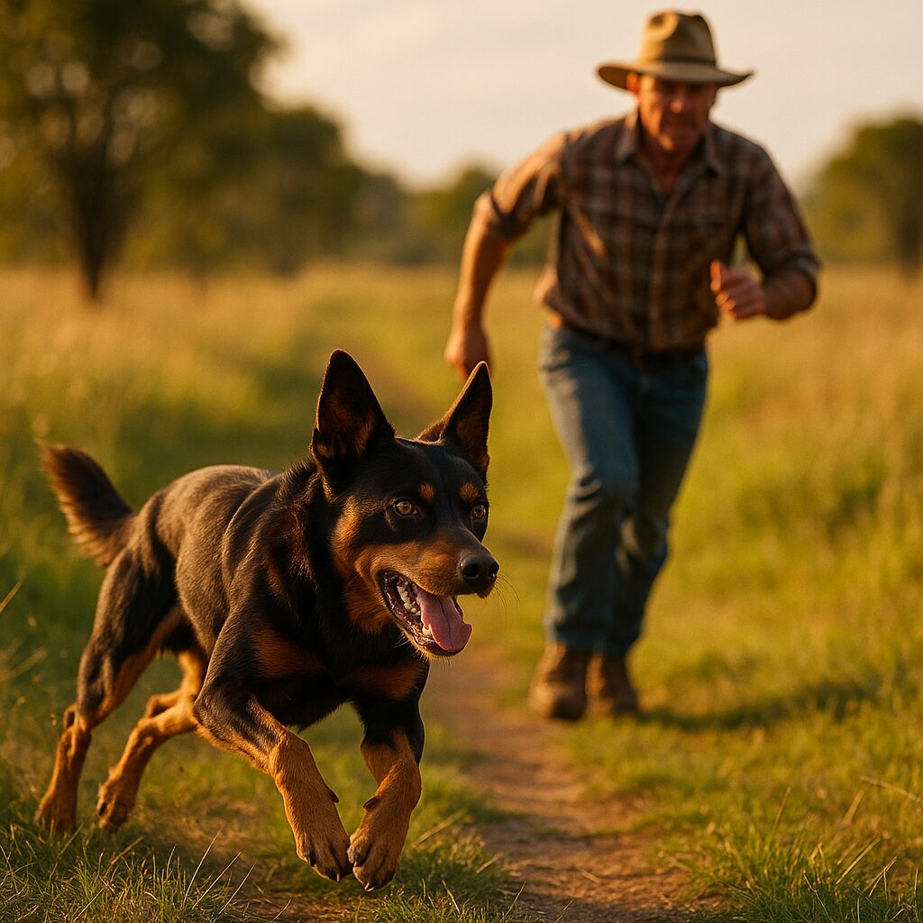Australian Kelpie effectuant un long parcours d'entraînement