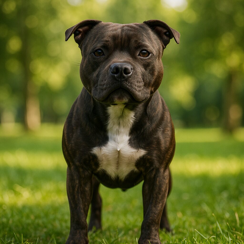 Staffordshire Bull Terrier debout dans un parc