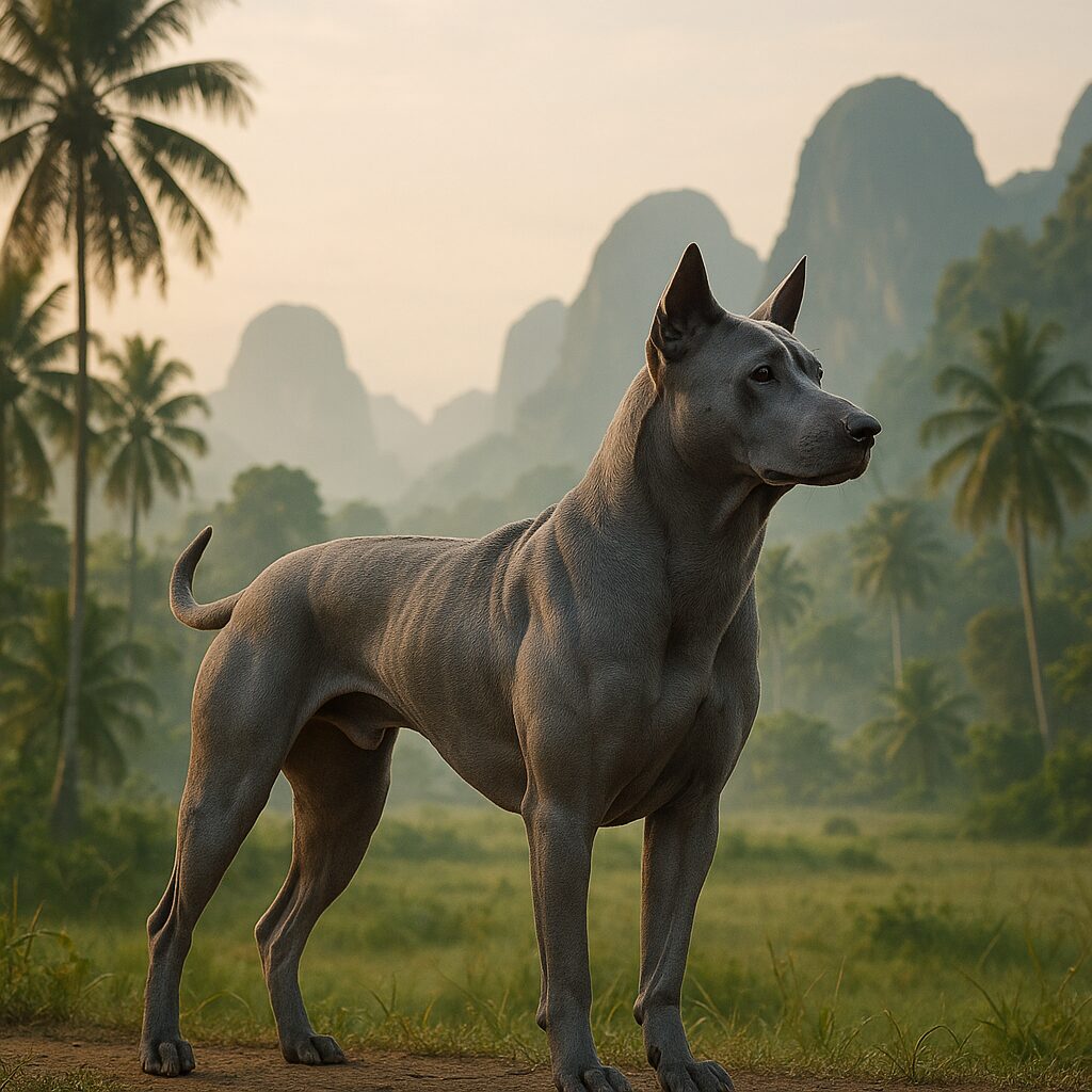 Thai Ridgeback debout dans un paysage tropical