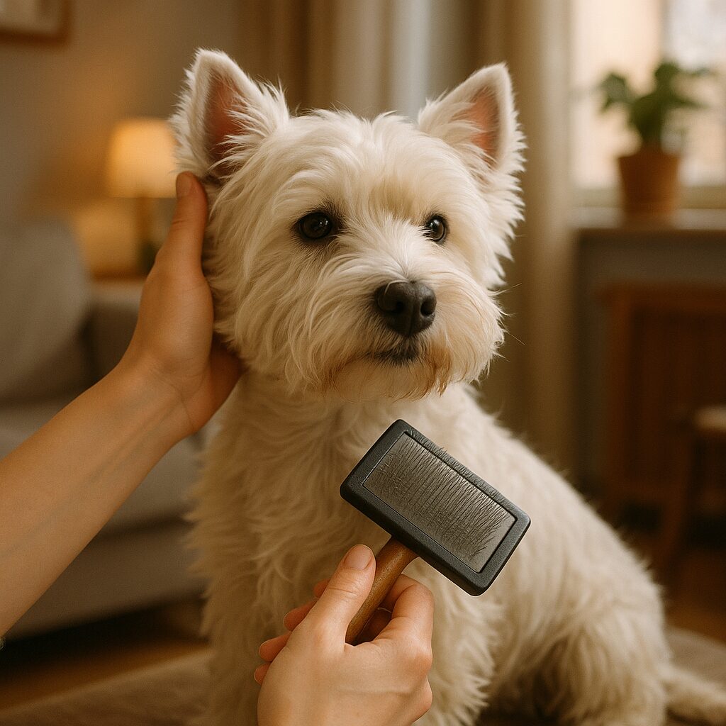 Westie en plein toilettage