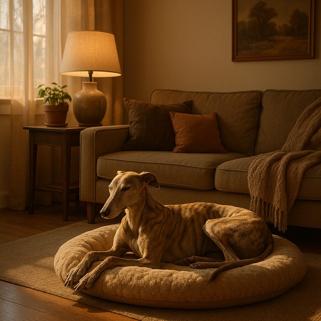 Greyhound se reposant paisiblement dans un intérieur douillet