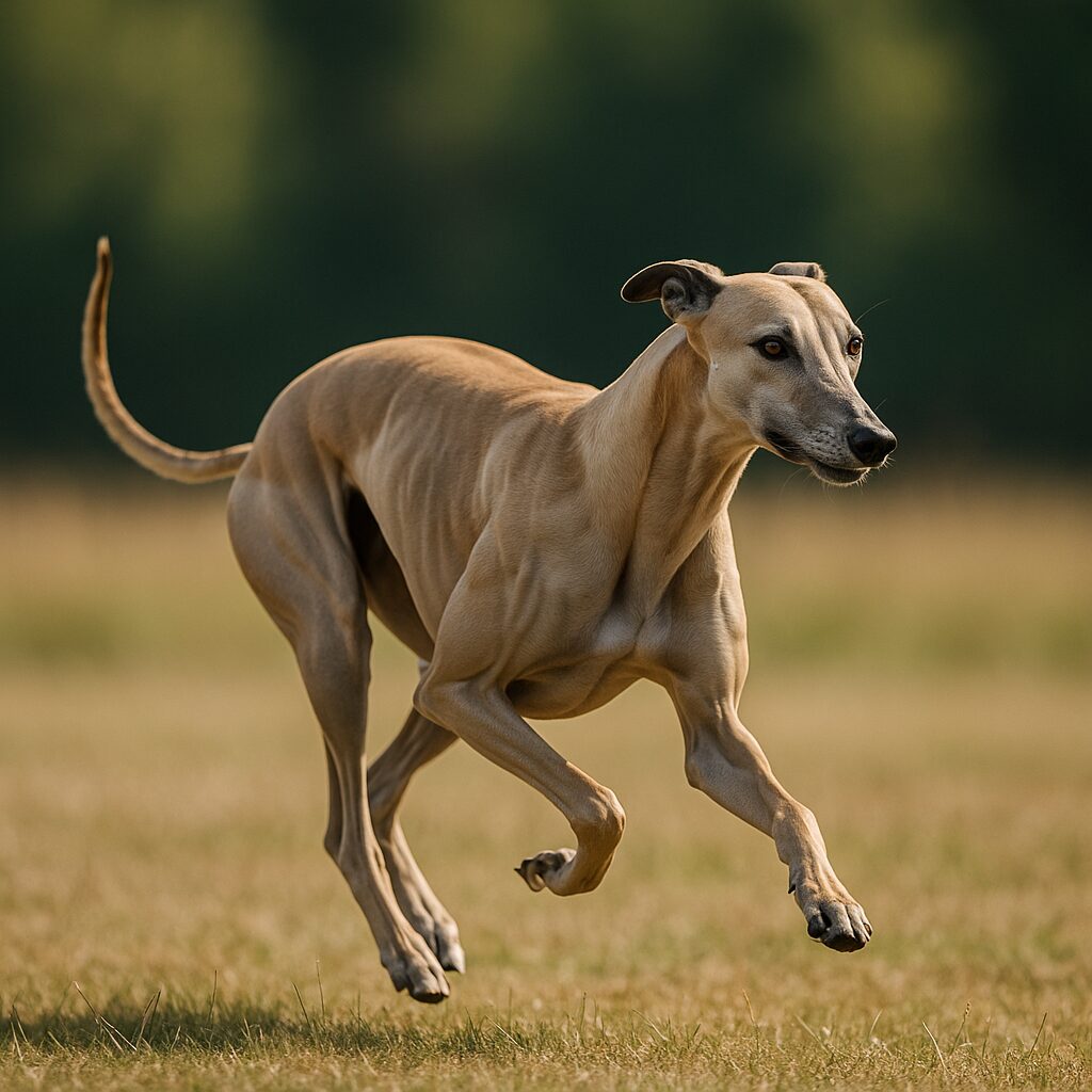 Greyhound en plein sprint dans un pré ensoleillé