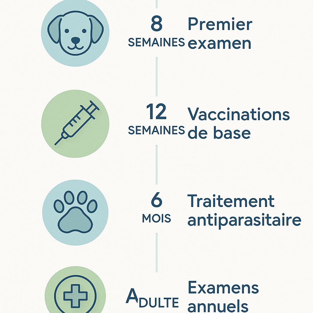 Calendrier de suivi vétérinaire du chiot Berger de Crau de 8 semaines à l'âge adulte