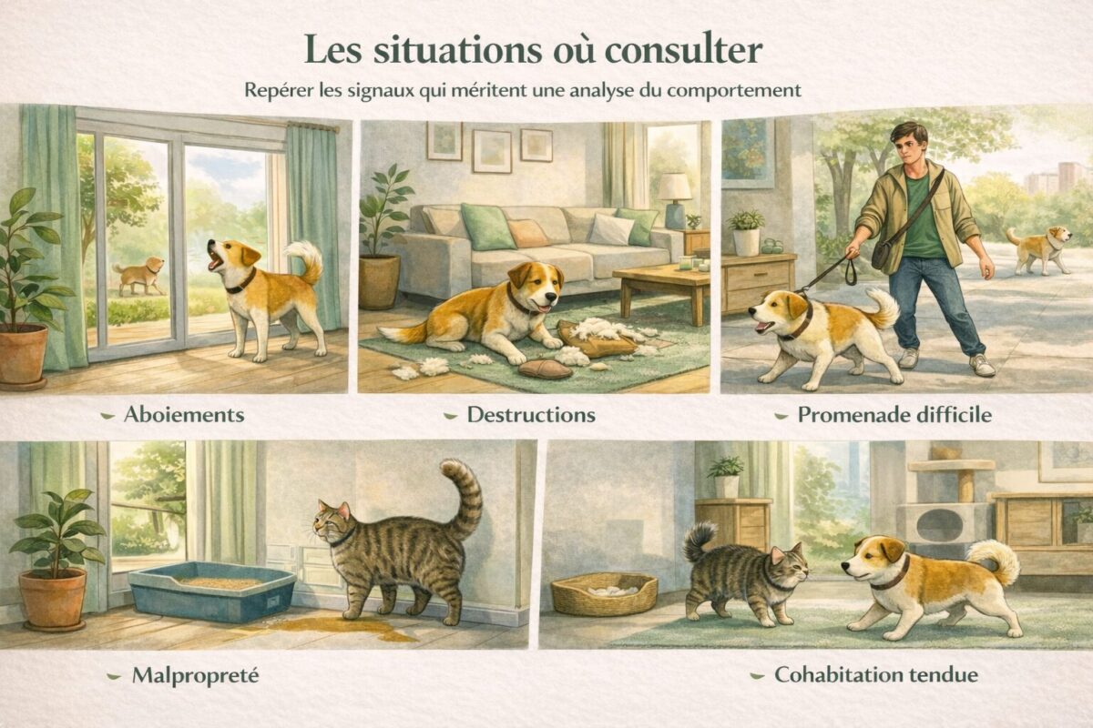 Illustration des principaux troubles du comportement chez le chien et le chat